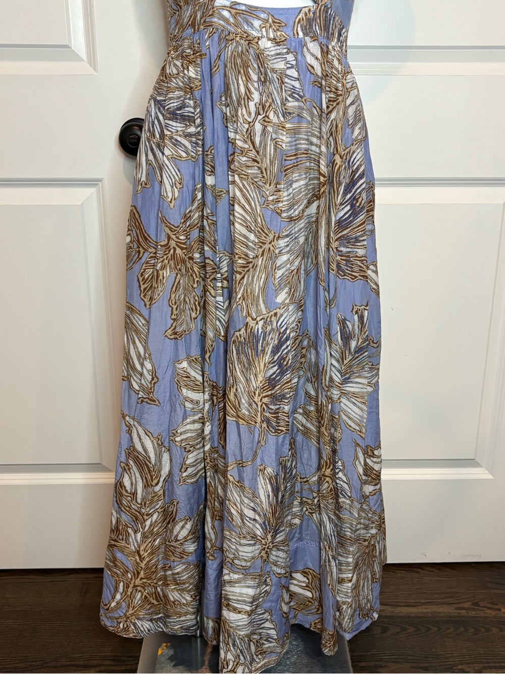 Banana Republic Isa Blue Tropical Print Waist Cut Out Cotton Silk Midi Dress 6 - Picture 5 of 14